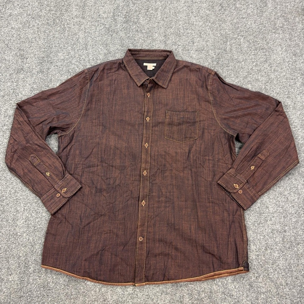 Carbon2cobalt Shirt Mens L Brown Solid Cotton Long Sleeve Button Front Casual